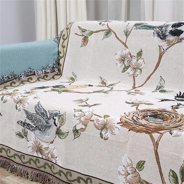 Fleurs-oiseaux-coton-couverture-tricot-multi-fonction-tapis-lits-Table-tissu-canap-couvertures-tricot-serviette-plage (3)