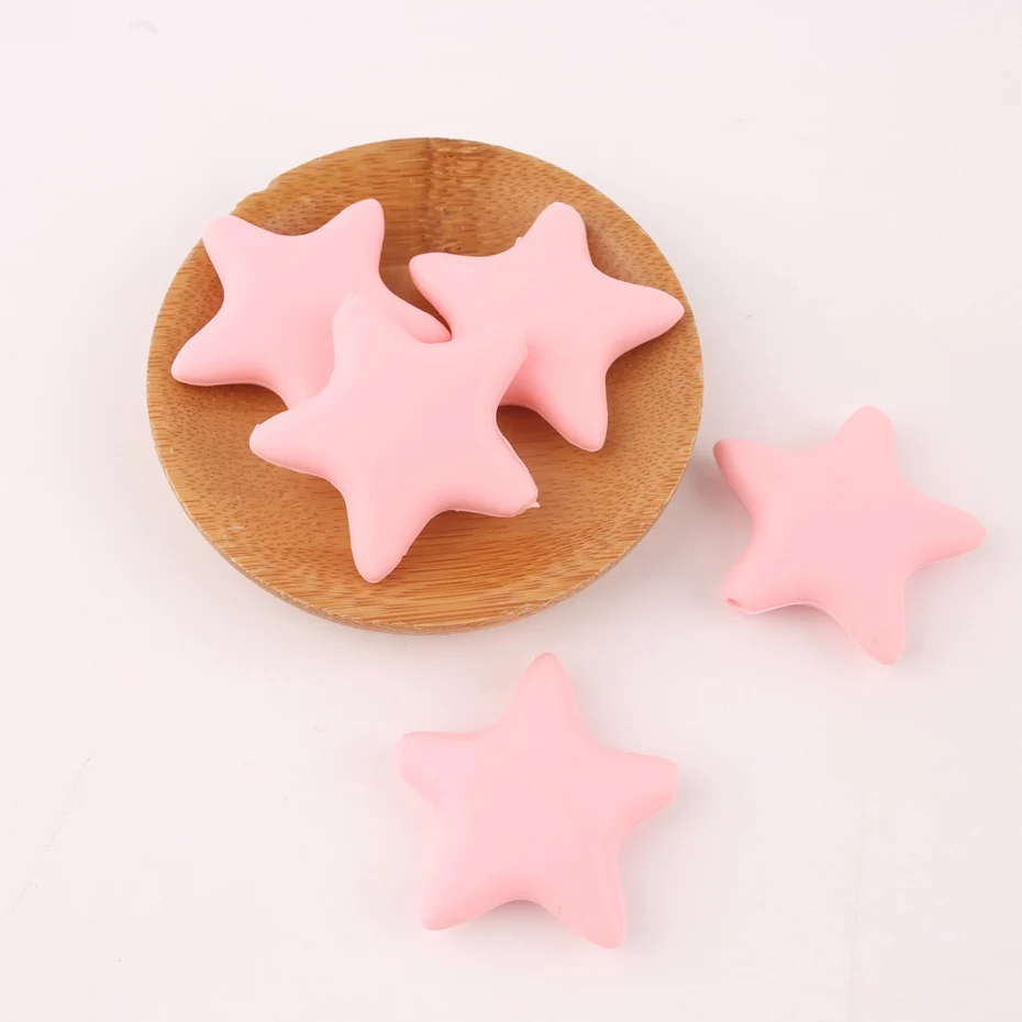 Укус укусов 5 шт. DIY звезда формы силиконовые бусы грызунок для младенцев жевательный успокоитель цепи без БФА, силиконовый бусины для детский Прорезыватель - Цвет: Star Candy Pink