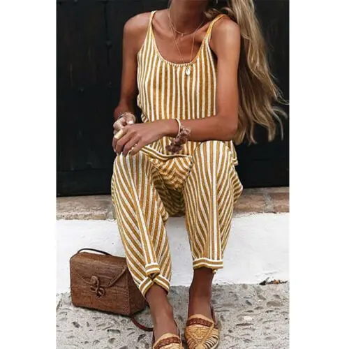 Casual Women Boho Striped Playsuit Jumpsuit Rompers Summer Beach Long Leg Trousers Pant Casual Women Boho Striped Playsuit Jumpsuit Rompers Summer Beach Long Leg Trousers Pant