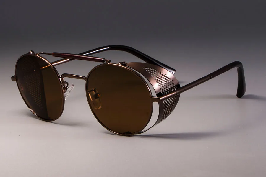 Стимпанк очки солнцезащитные очки для мужчин и женщин крутые оттенки Ретро Круглые Солнцезащитные очки отличная текстура металла Брендовые очки UV400 - Цвет линз: Коричневый