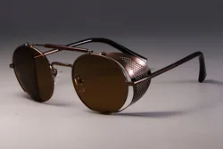 Steampunk Retro Round Sunglasses with UV400 Protection - Unisex Cool Shades with Metal Frame (Brown tea)