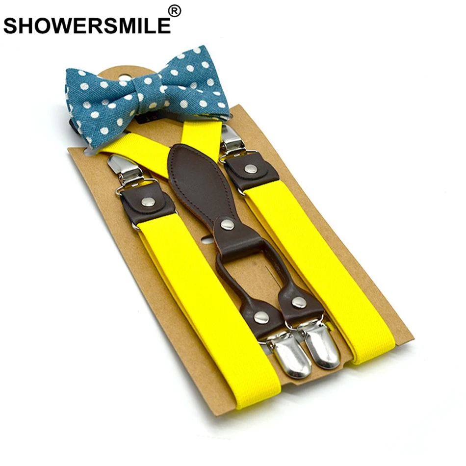SHOWERSMILE/Детские подтяжки с галстуком-бабочкой, комплект с подтяжками, унисекс, Детские однотонные красные штаны для мальчиков подтяжки для девочек, 4 зажима на спине, 65 см