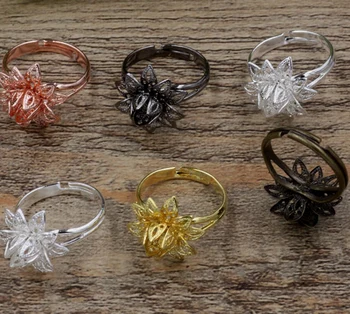 

Multi-color Plated Retro Rings Settings with 16mm 3D Filigree Flower Base Brass Metal Blanks Adjustable Ring Findings DIY Making