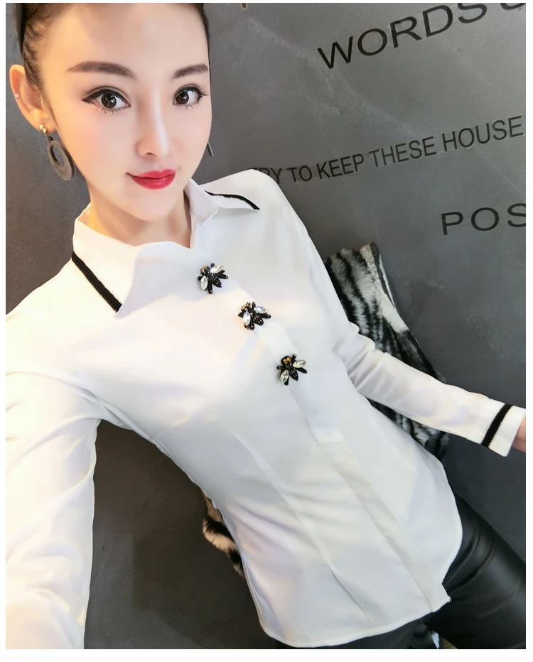 Dingaozlz Новинка весны женская одежда blusa feminina тонкий отложной воротник Корейский Леди Топы офис леди белая блузка рубашка