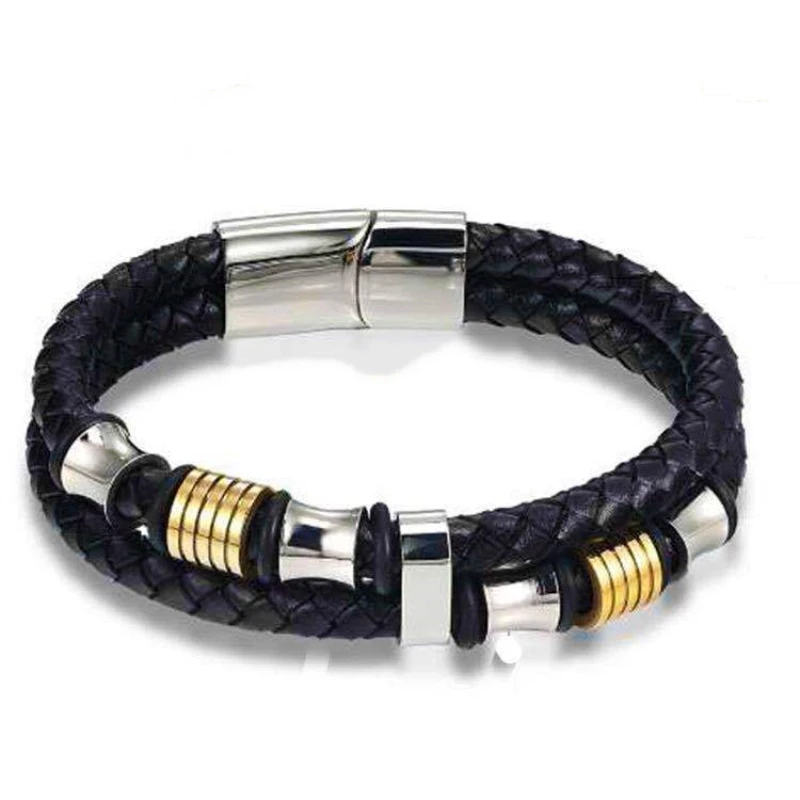 

2018 hot fashion leather bracelet double layer 19/21 / 23CM gold / silver men's Dedicado jewelry father's day gift big discount