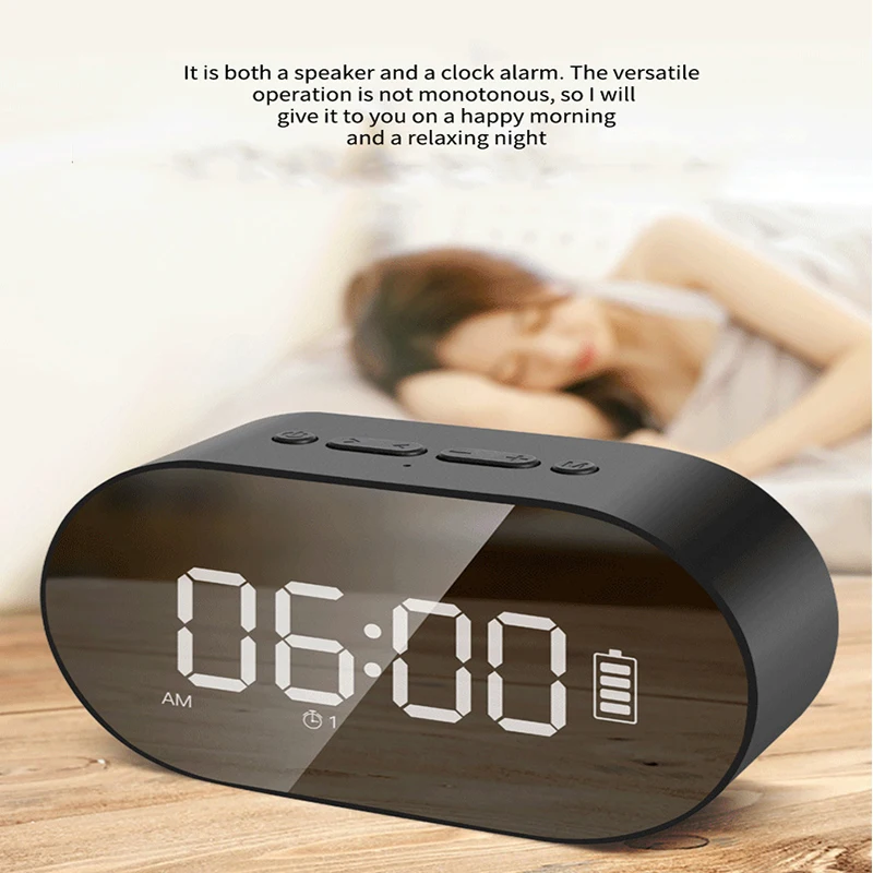 

Bluetooth5.0 Portable Wireless Bluetooth Speaker Column Subwoofer Music Sound Box LED Time Snooze Alarm Clock For Office Bedroom