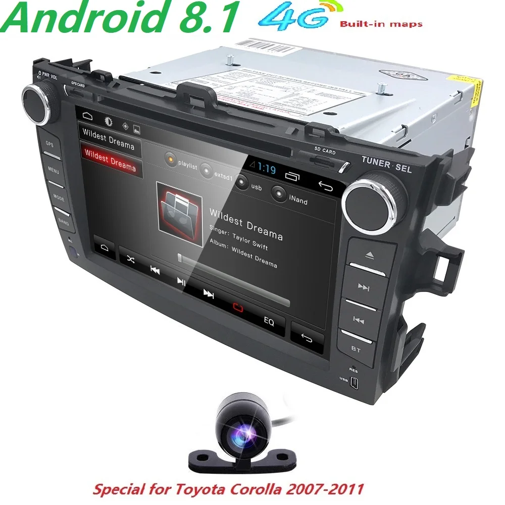 Top Hizpo 8 inch Car Stereo GPS For Toyota corolla 2008 2007 2009 2010 2011 Multimedia head unit navi Wifi Steering wheel control 4g 3