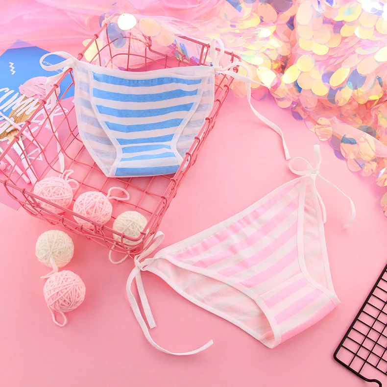 

Loli Japanese cute cotton pink blue striped low waist laced underwear fat summer Japanese anime Cosplay underwear
