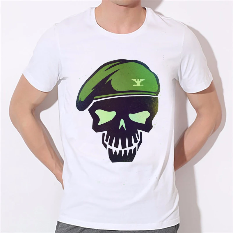 Skull font b officer b font skeleton printing font b men s b font T font