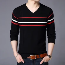 Новинка, модный брендовый мужской свитер, пуловеры, вязаные Джемперы, в полоску, приталенный, осенний, корейский стиль, повседневная одежда для мужчин