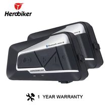 HEROBIKER Motorcycle Helmet Intercom Waterproof Wireless Bluetooth Intercom Motorcycle Headset Interphone for 2 Rides 1200M 2Pcs