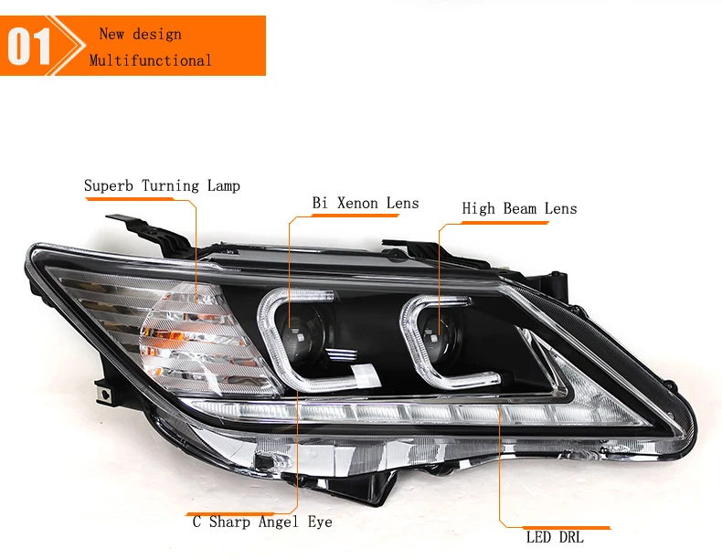 Ownsun Eagle Eyes светодиодный DRL биксеноновые фары с объективом для Тойота Камри 2012-2013