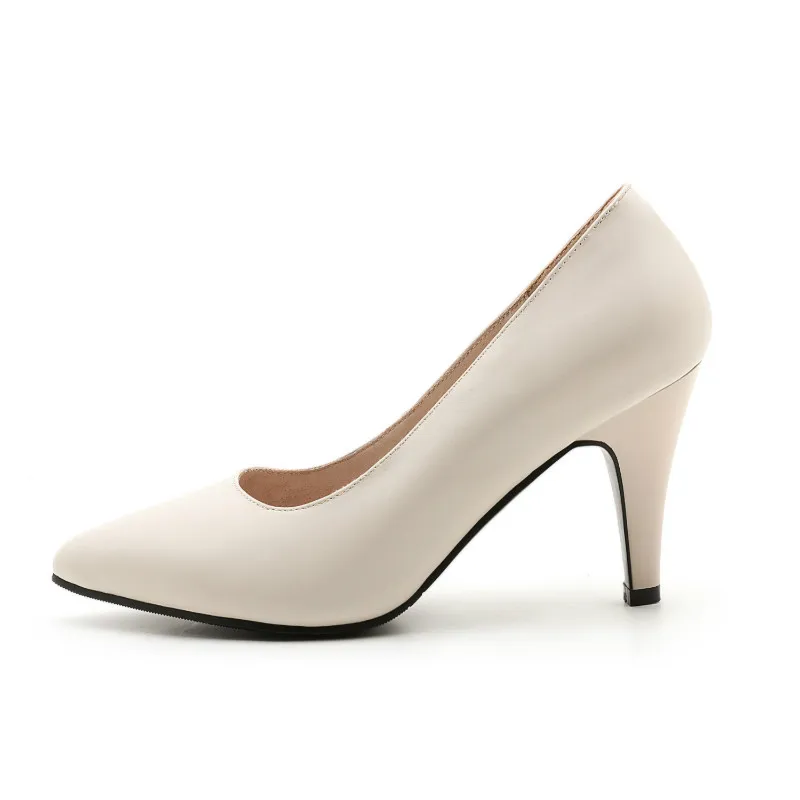 negro Top Beige Alto A Tacón Cuero Mujeres Zapatos Mano De Oficina Genuino Puntiagudos Hecho Producto Bombas Puro pqEZaw4
