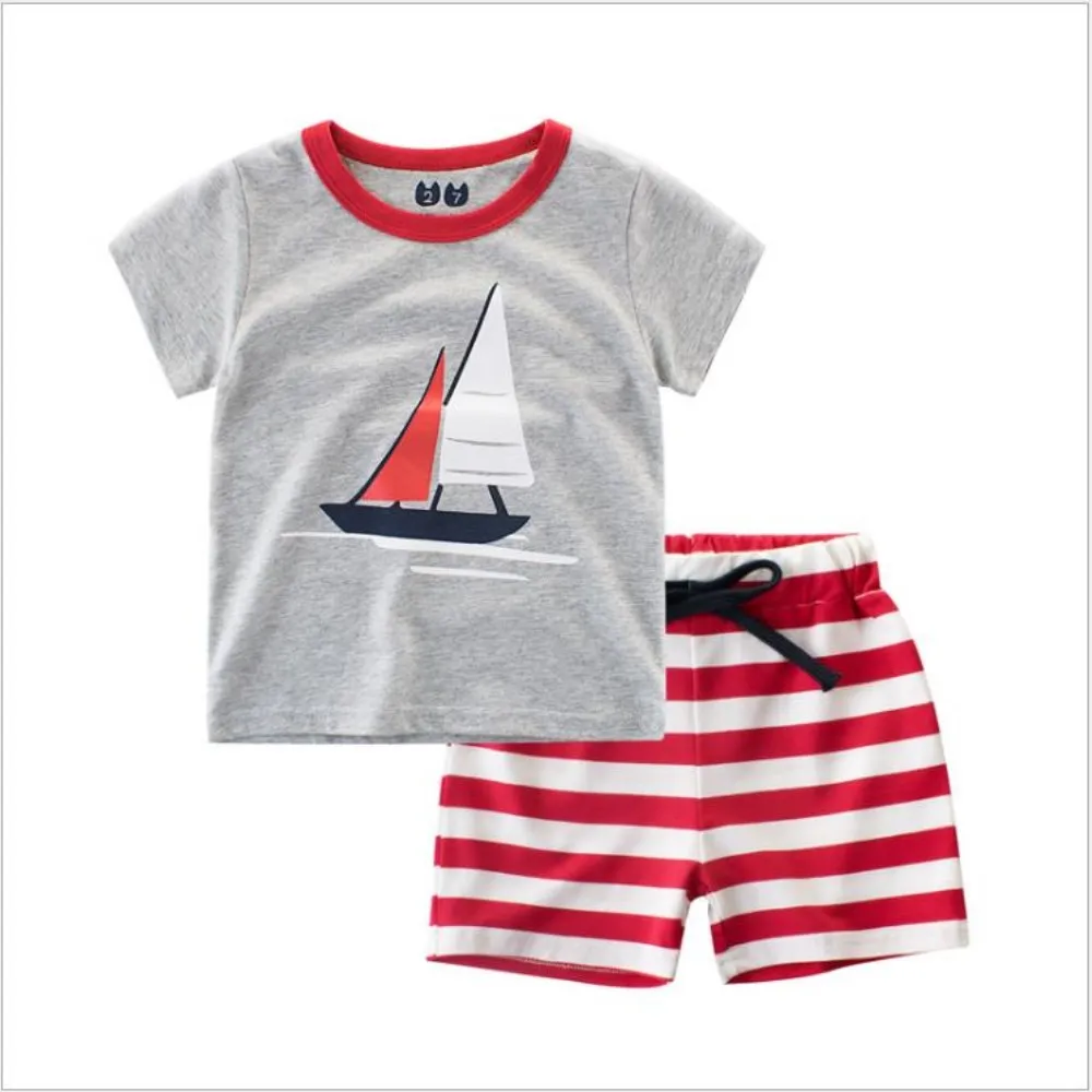 

2019 Summer New Cotton Casual Kids Outfits new Sets Kids 2pcs Short Sleeves T-Shirt Toddler Suits Child Clothing Suits