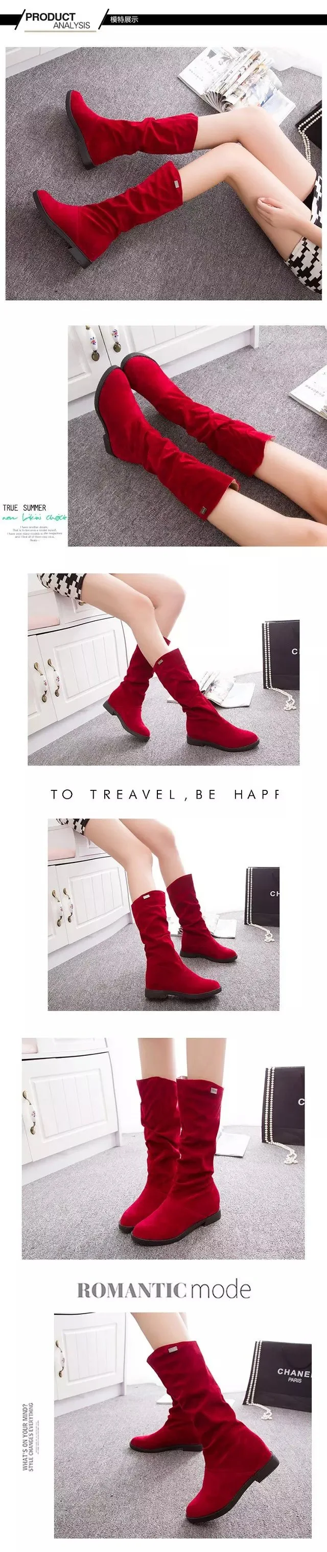 Fashion New Autumn Mid-Calf Women Boots Black Red Blue Thick Heels Half Boots Winter Female Diamante Long 446