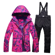 Спортивная Женская лыжная куртка+ брюки, комплект, ветрозащитная Водонепроницаемая зимняя спортивная куртка, брюки, сноуборд, горная одежда