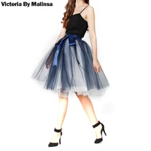 Темно-синяя фатиновая юбка с высокой талией Женская длинная юбка принцессы с эластичной резинкой на талии для девочек Пышная юбка-пачка с бантом и секретным солнцем женские вечерние юбки г