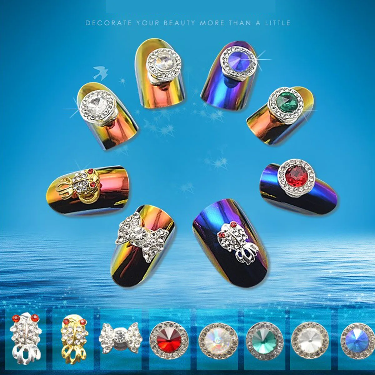 

360 Degree Rotatable Nail Rhinestones 3D Design Crystal Transfer Beads Jwelry Decoration 8 Colors Nails Art Decorations