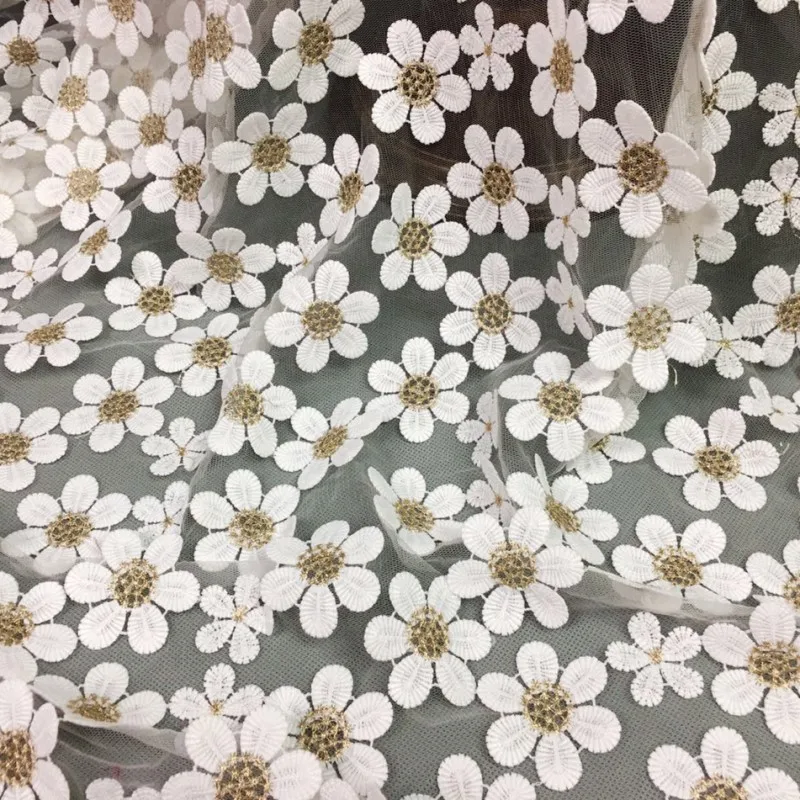 Cindylaceshow цветок маргаритки французский сетчатый кружевной Материал полиэстер белый тюль платье кружевная ткань для шитья для свадьбы