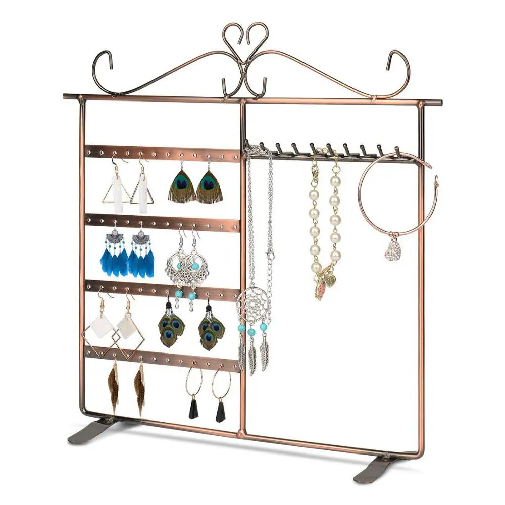 1x Earring Hanging Display Rack 48 Holes Jewelry Organizer Metal Stand Holder 