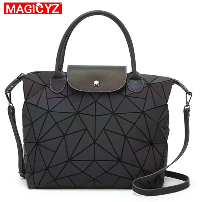 

High quality women's shoulder bag large geometric rhombic luminous handbags new brand designer holographic laser bag