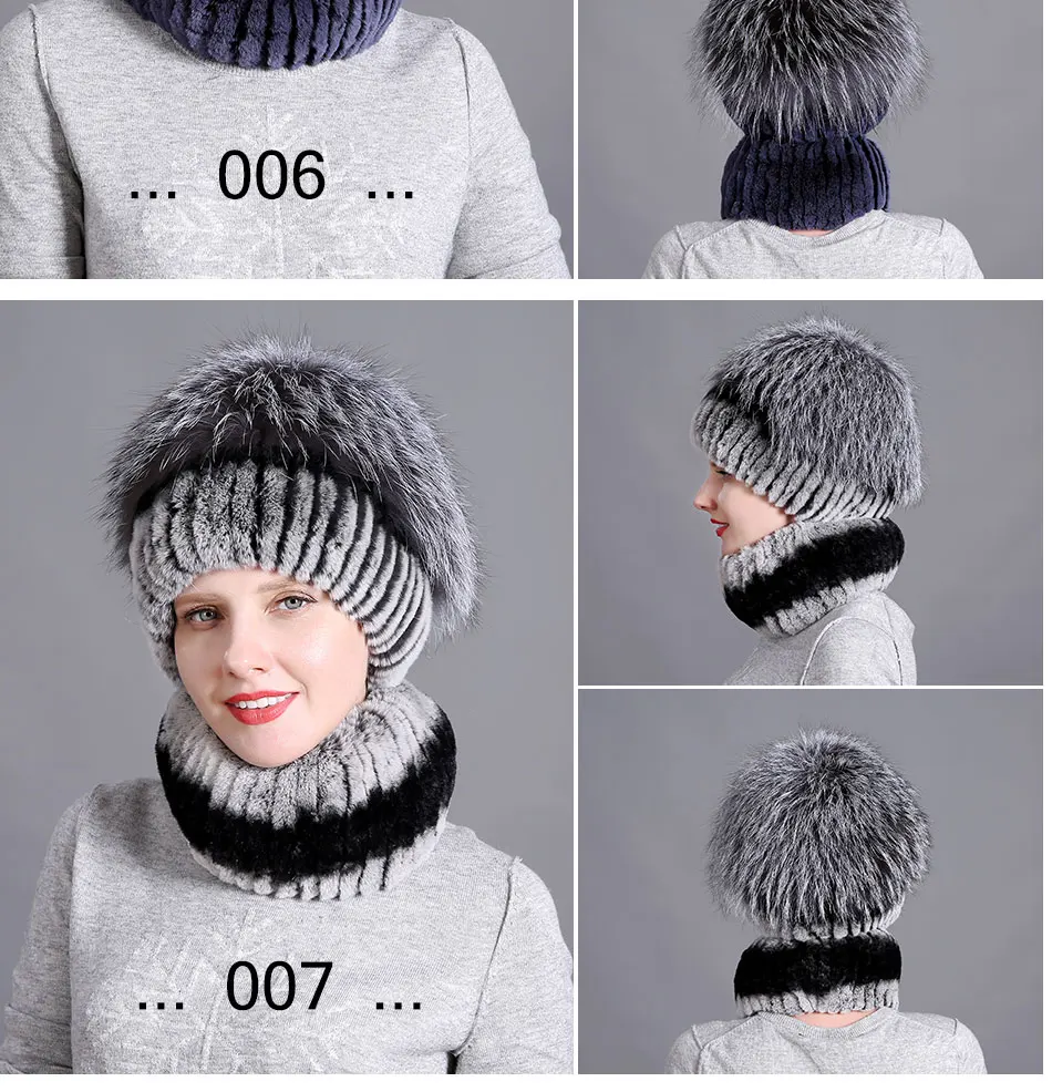 Женская меховая шапка, шарф, набор для зимы, натуральный шарф из меха кролика Рекс и шапка, одноцветная брендовая Новая модная уличная шапка и шарф