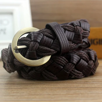 

Fashion Explosion models leather wax rope woven wide ladies belt popular women's belt leather belt wild clothing accessories