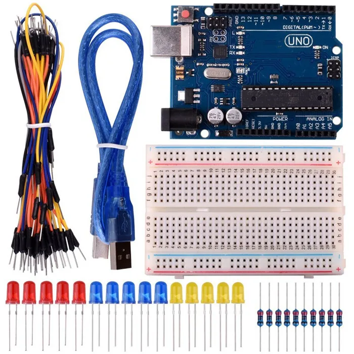 Стартовый набор для Arduino с UNO R3 плата+ USB кабель+ Макет+ светодиодный провод перемычки