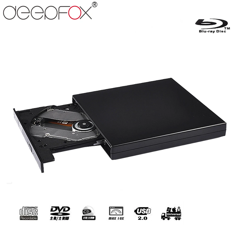 Deepfox Blu-Ray плеер Внешний оптический привод USB 2,0 Blu-Ray BD-ROM CD/DVD RW горелки записывающее устройство для Macbook тетрадь ноутбука