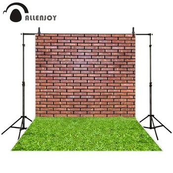 

Allenjoy photography background Vintage brick wall Green lawn backdrop for Photo studio new arrival camera fotografica