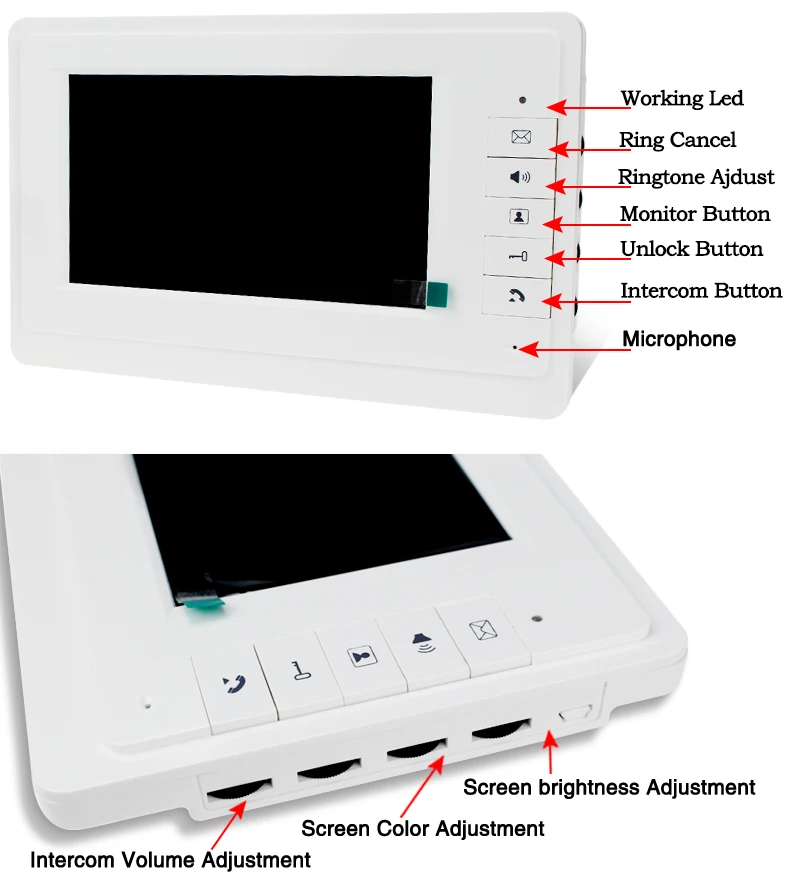 7 ''цветной дисплей TFT проводной видеодомофон домофон домашний белый внутренний блок дверь телефон для личного дома без наружной камеры