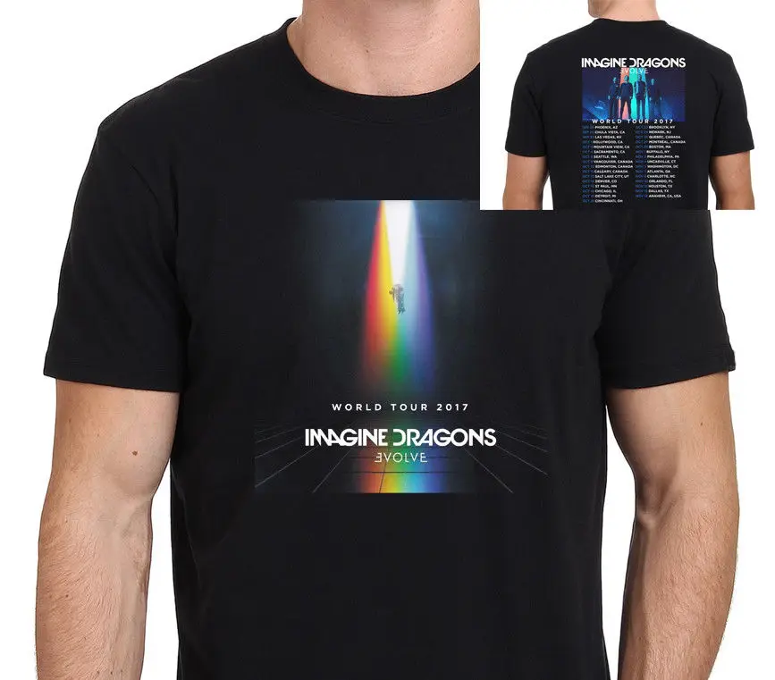 Imagine Dragons Evolve Альбом World Tour 2017 футболка для мужчин черный Размеры: S-to-3XL короткий