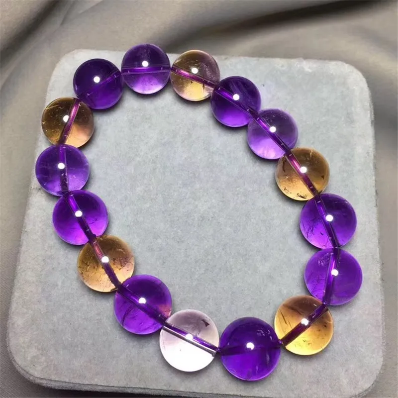 

Natural Ametrine Bracelet For Women Anniversary Gift Charms Yellow Purple 13mm Round Bead AAAAA Stretch Crystal Bracelet Jewelry