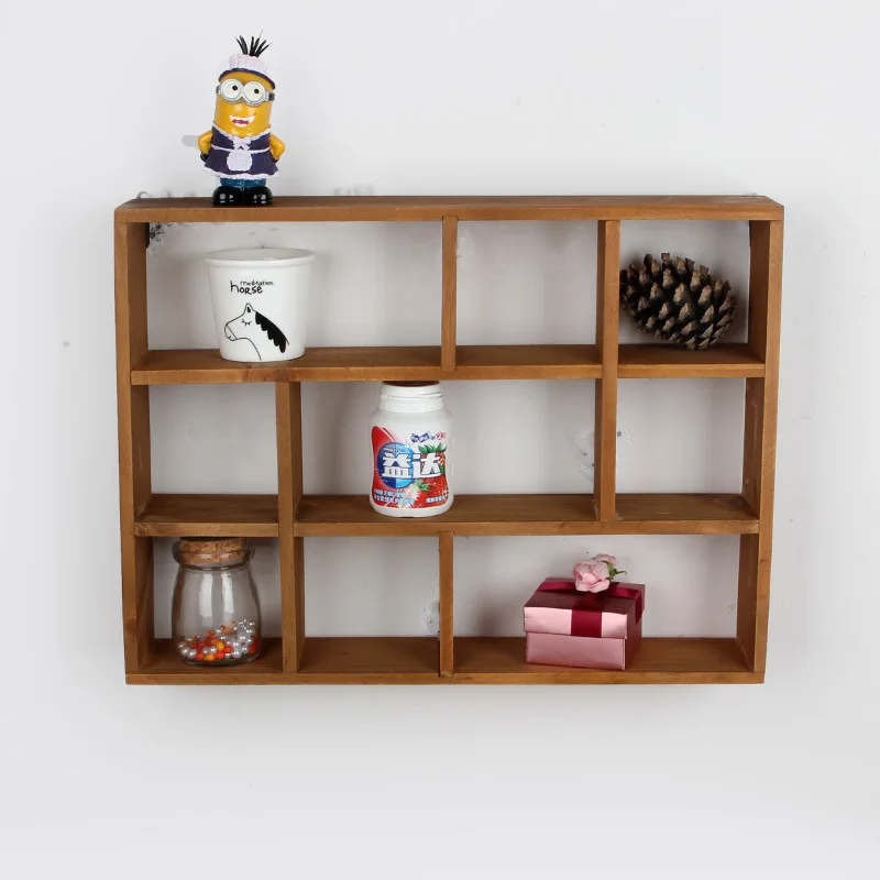 Groceries Made Old Wooden Three-story Wall Hollow Shelves Creative Home Small Ornaments Storage Rack Accessories