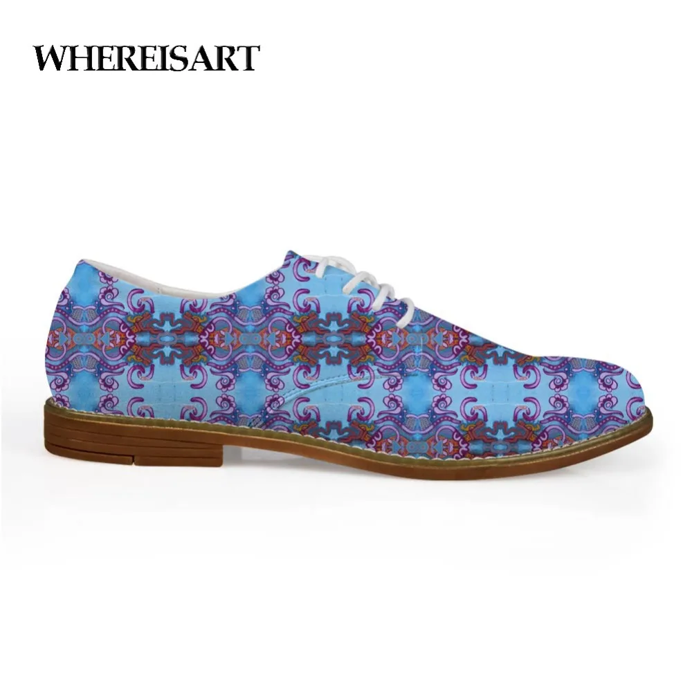 

WHEREISART Formal Business Shoes Graffiti Blue Leather Shoes Men in Men's Casual Shoes Simple Design Male Plain Toe Shoes Adult