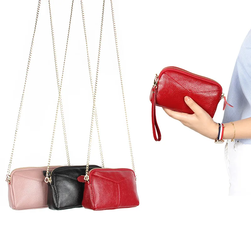 

2019 latest one-shoulder chain business party high quality leather one-shoulder simple solid color fashion Messenger bag