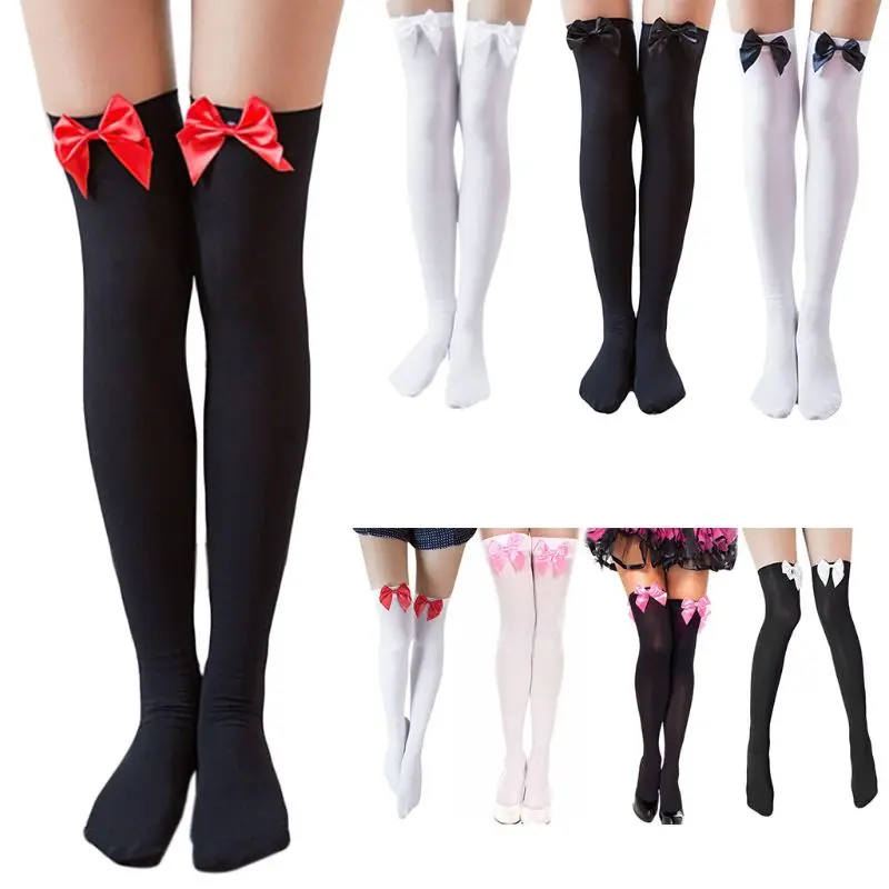 Sexy High Sockings Nylon Elastic on the knee Socks with Bows Thigh for Women and Girls