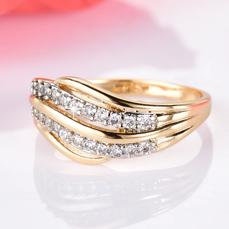 GULICX New Fashion Female Wedding Bands Jewelry Gold-Color Engagement Ring for Women CZ Stone Paved Promise Rings