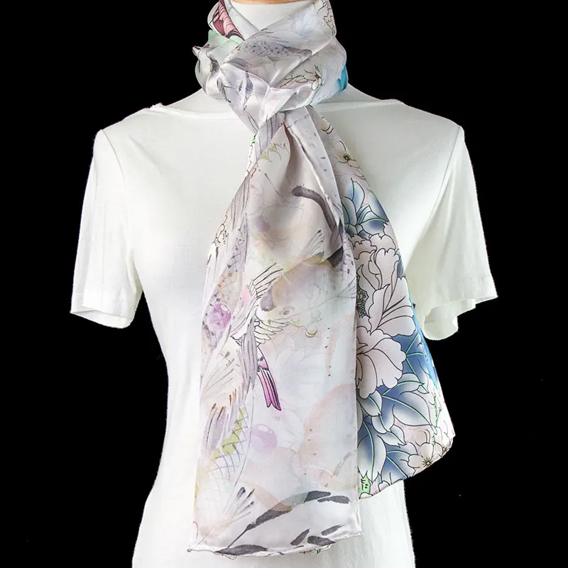 

100% Silk Scarf Women Scarf Butterfly Silk Shawl 2019 Top Female Floral Silk Pashmina Long Thick Silk Wrap Luxury Gift for Lady