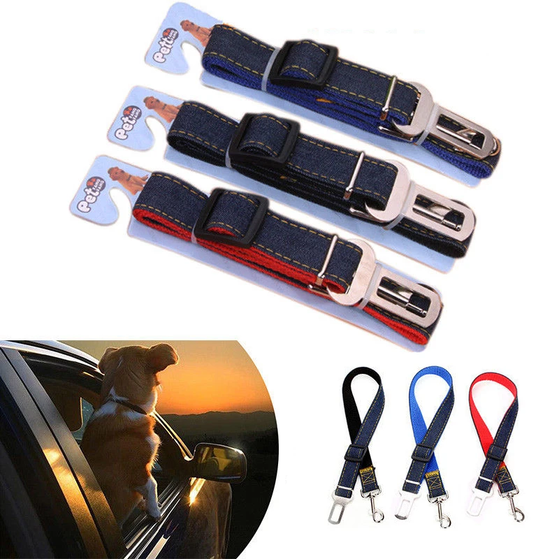 1pcs Denim Adjustable Dog Car Seat Belt Durable Comfortable Pet Safety Belt For Small Medium Large Dogs Fit All Cars