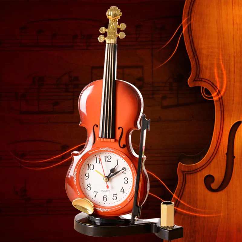 Creative alarm clock violin pen clock antique musical instrument