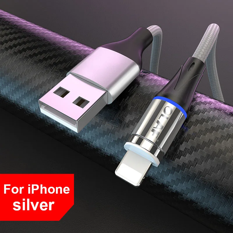 OLAF 2 M 3A Магнитный кабель для быстрой зарядки 3,0 Micro USB зарядное устройство Тип C Быстрая зарядка для iPhone 7 XS samsung S8 магнитные Кабели для телефонов - Цвет: iPhone Sliver