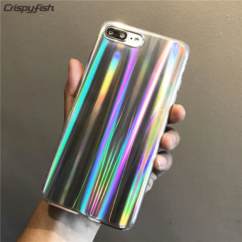 

Crispyfish Cool Rainbow Shining Case For iPhone 7 Plus Colorful Phone Cases For iphone 6 6s 8 X Soft TPU Back Cover Coque