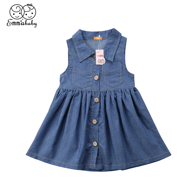 Emmababy 0 4Y Children Cute Baby Girl Toddler Denim Dress Sleeveless
