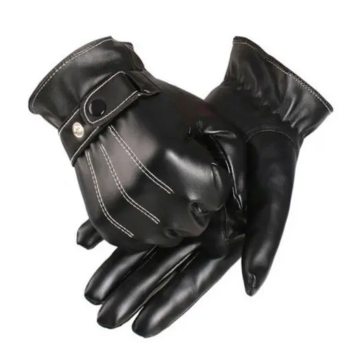 Черные мужские зимние кожаные мотоциклетные вождения полная палец лыжные теплые перчатки варежки