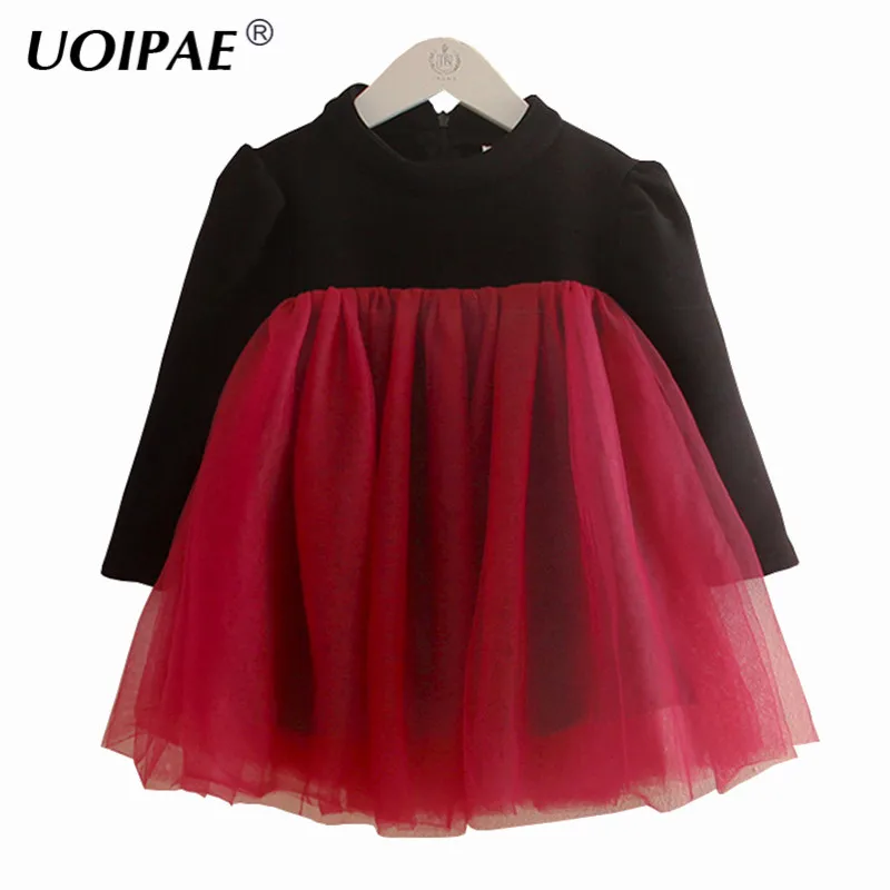 

UOIPAE Kids Dress For Girls 2018 Winter Casual Net Yarn Girls Toddler Dress Long Sleeve Plus Velvet Thick Kids Clothes qz-3727