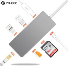 Yojock 7 in1 USB-C USB Adapter with Power Delivery HDMI SD TF Card Reader Ethernet for MacBook Laptop USB 3.0 Type C Adapter