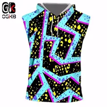 OGKB Мужская Хип-Хоп Уличная панк Толстовка без рукавов спортивные костюмы топы Мужские крутой принт синий флэш-светильник 3D с капюшоном майка Кепка жилет