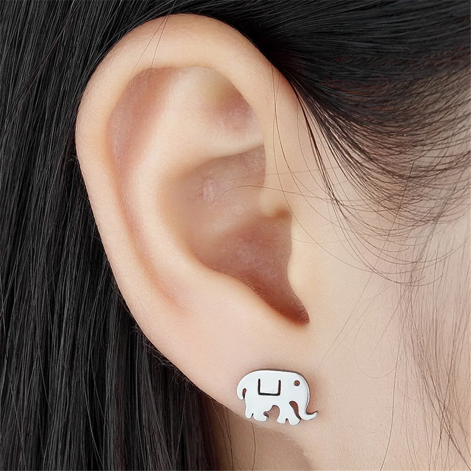 

FGifter Lucky Elephant Earring For Girls Silver Color Stud Earrings Stainless Steel Ethnic Animal Style Women Jewelry