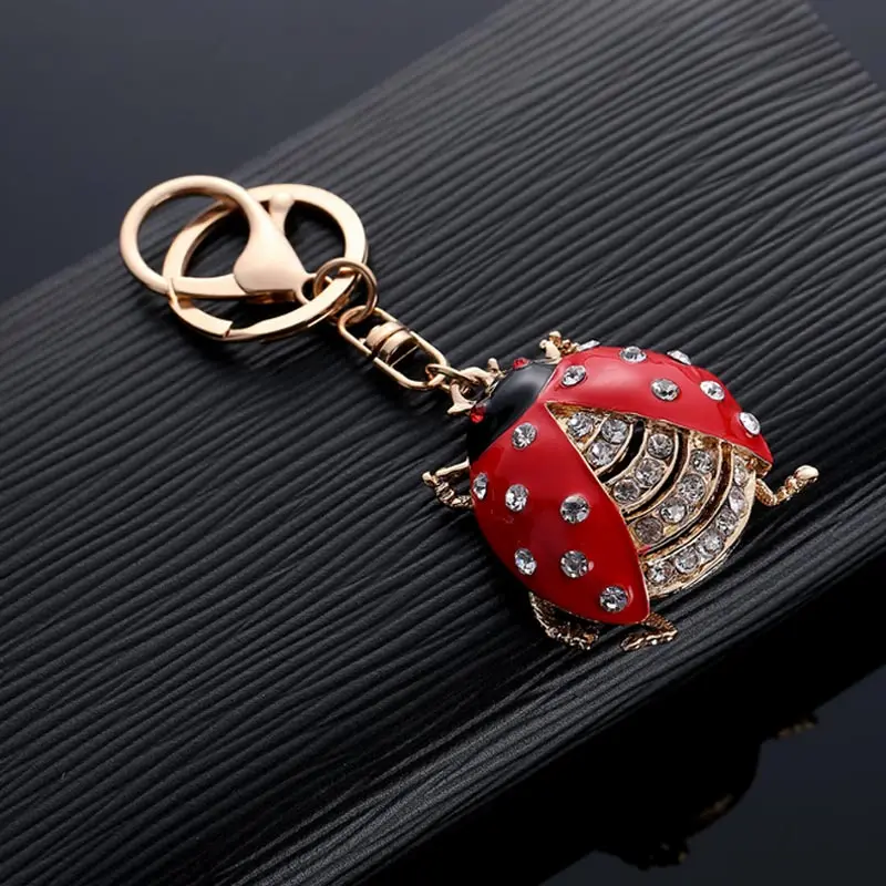 

Lovely Rhinestone Ladybug Beetle Keychain Key Chain Holder Bag Charm Car Keyring Accessories Gifts KQS8